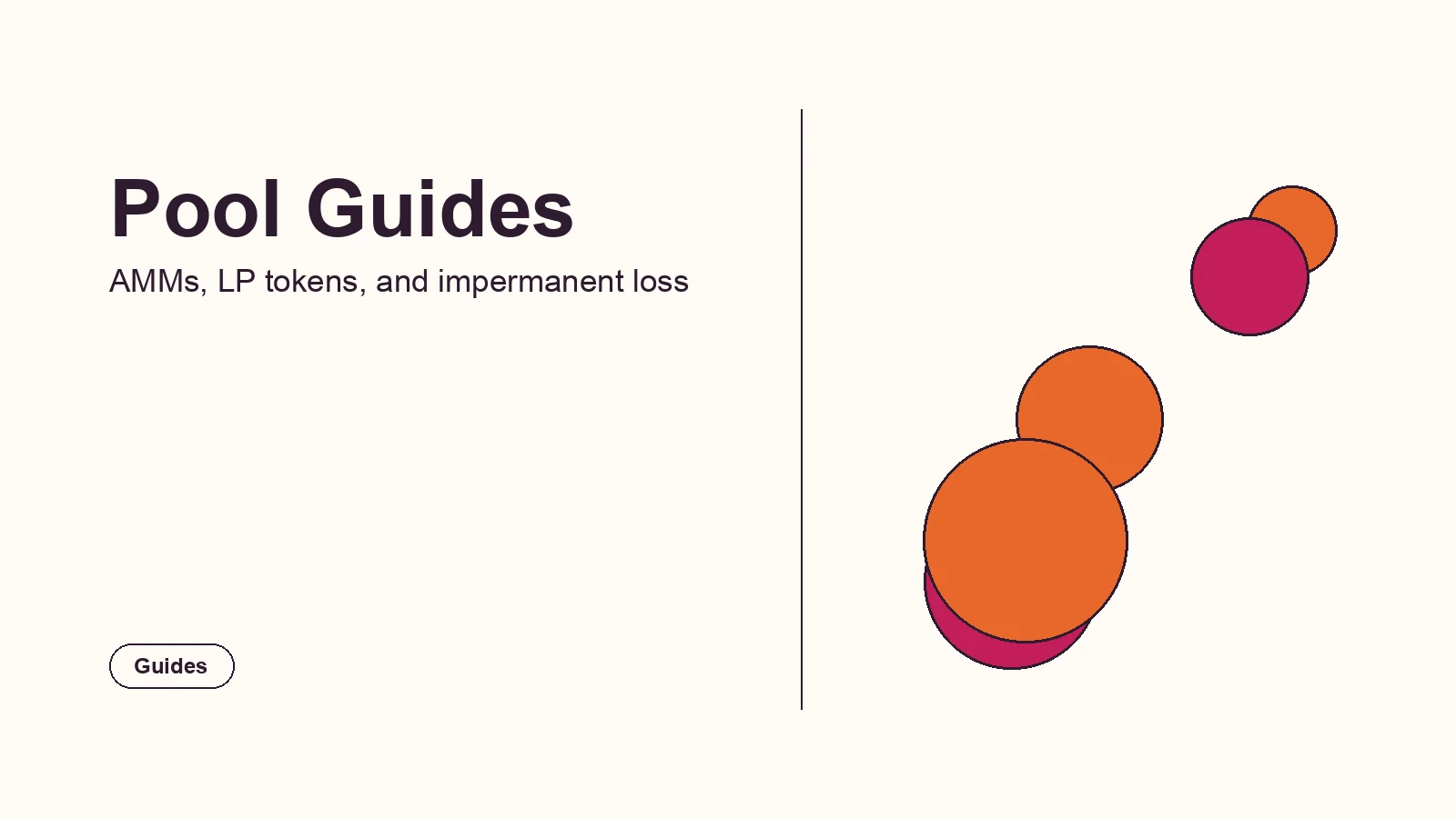 Editorial illustration representing a set of liquidity-pool guides branching from a central hub